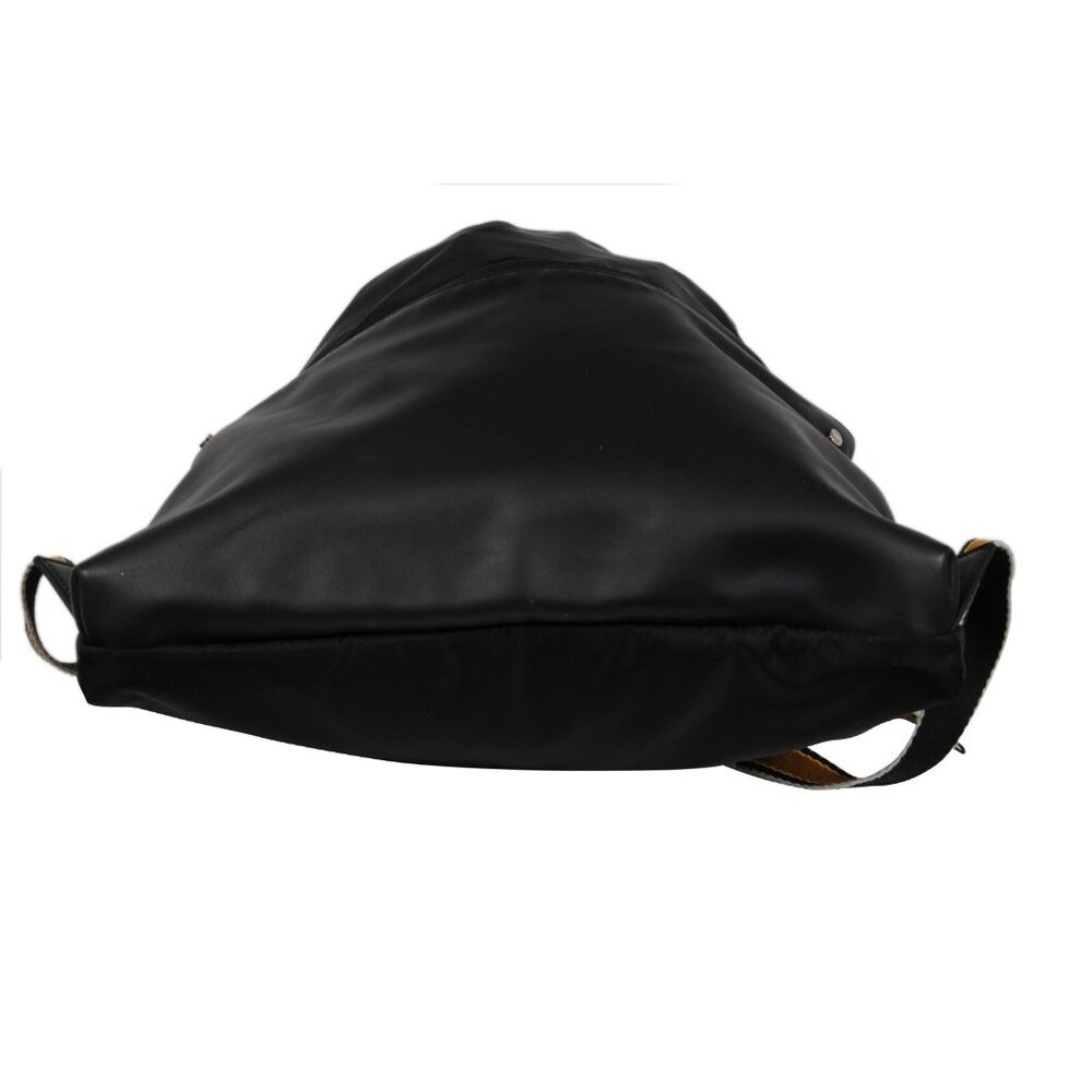 Fendi Mens Nylon Vitello Drawstring Backpack Black Leather Logo Yellow Straps - Picture 11 of 16